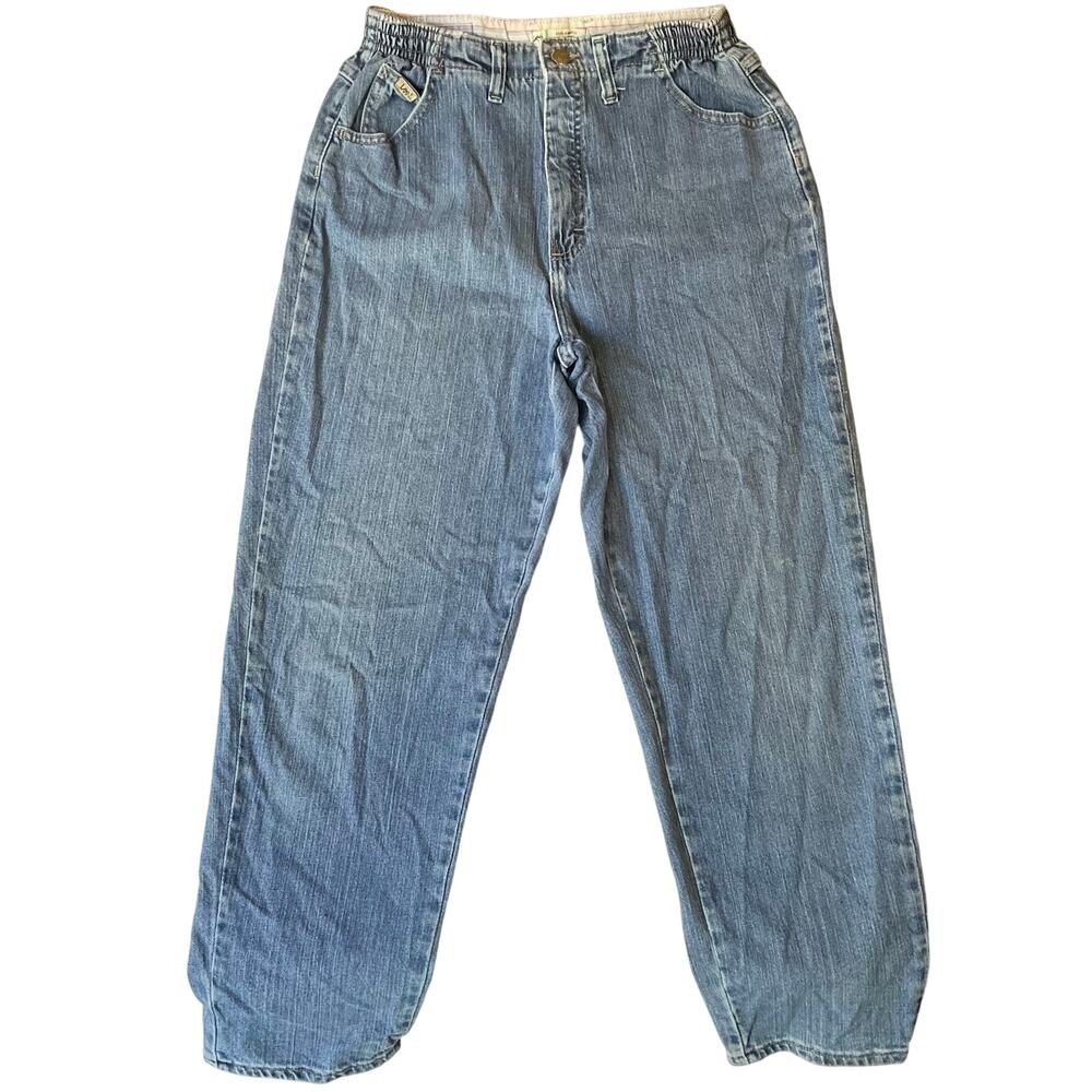 Lee Women Jeans size 12 Short Blue Side Elastic At Waist High Rise Straight Leg